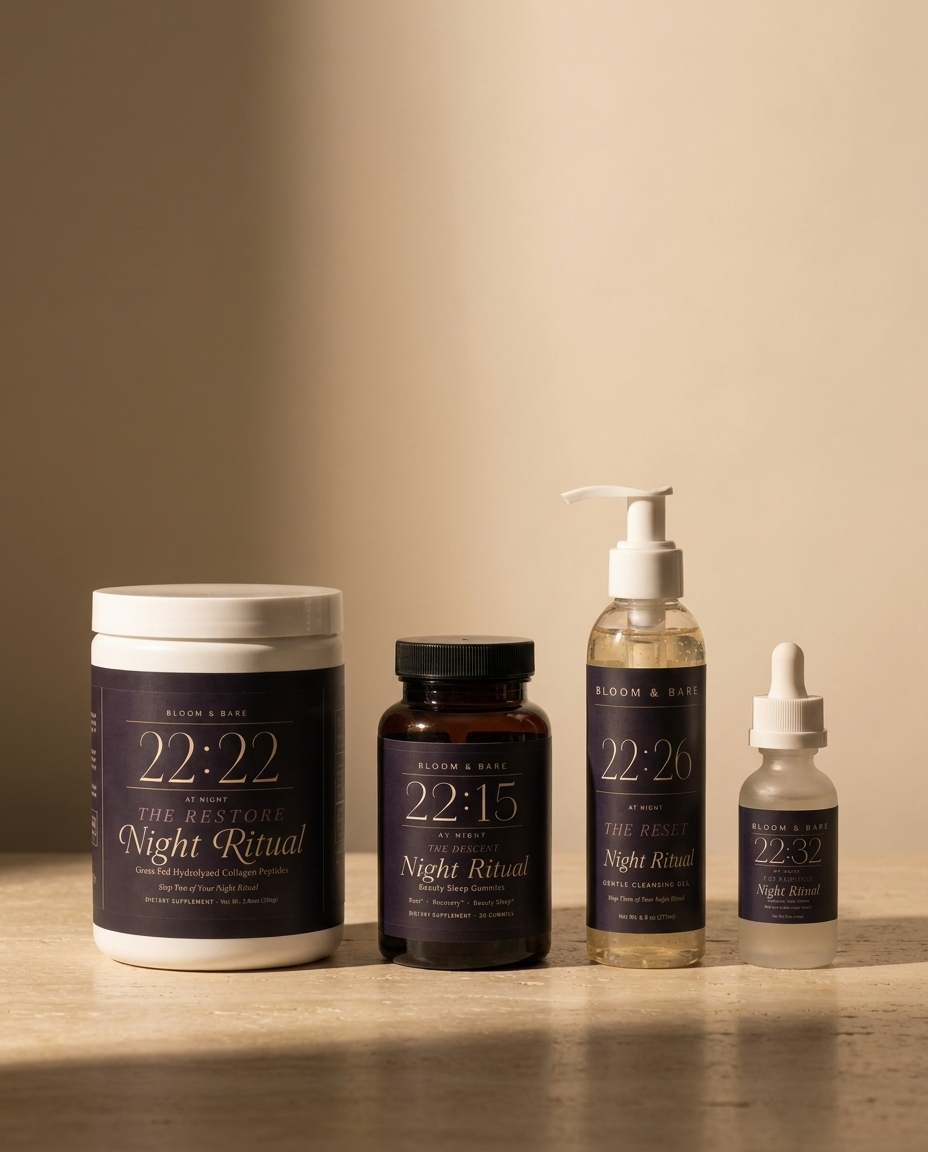 The Complete Night Ritual — family portrait of all four chapters on travertine