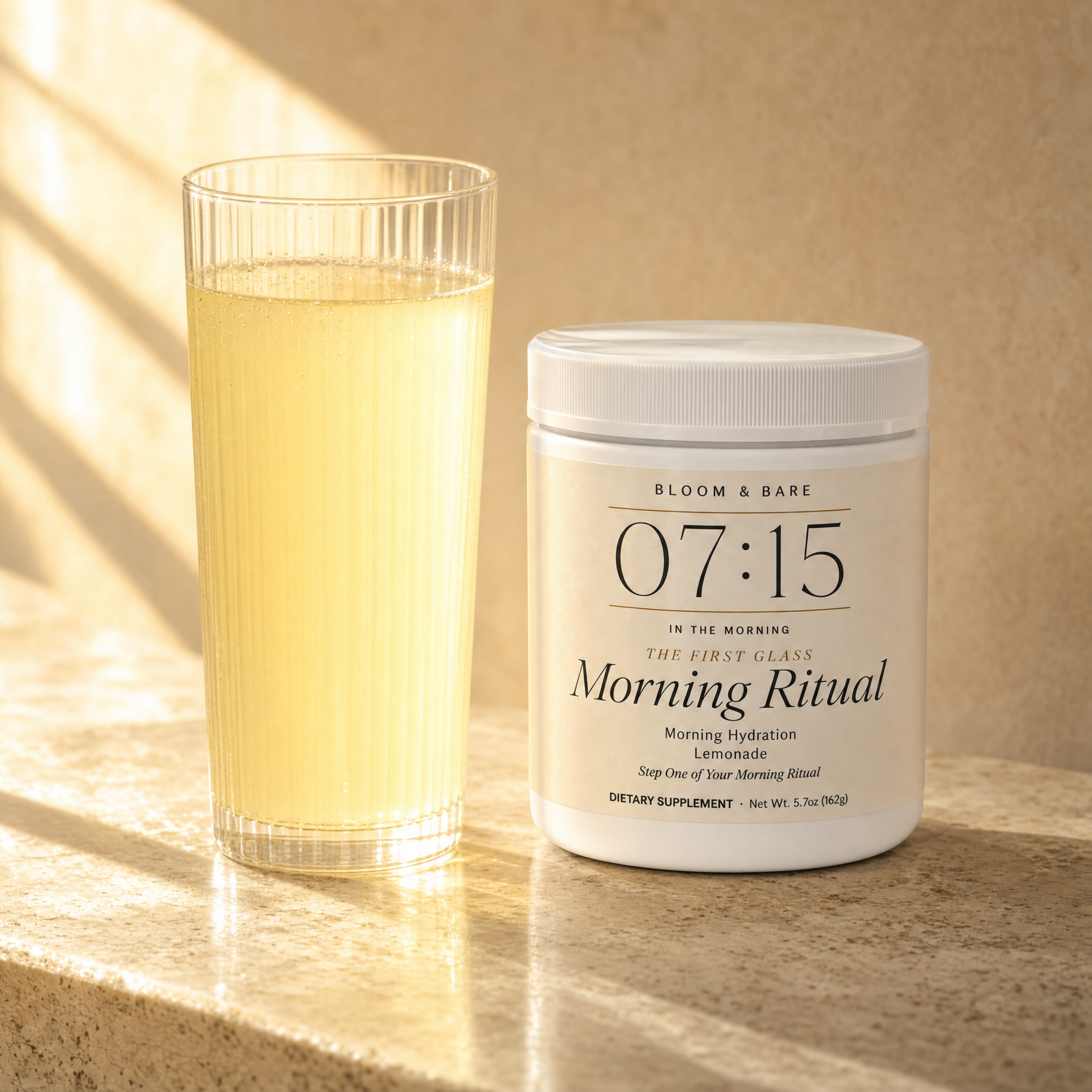 The First Glass — jar and glass in morning light