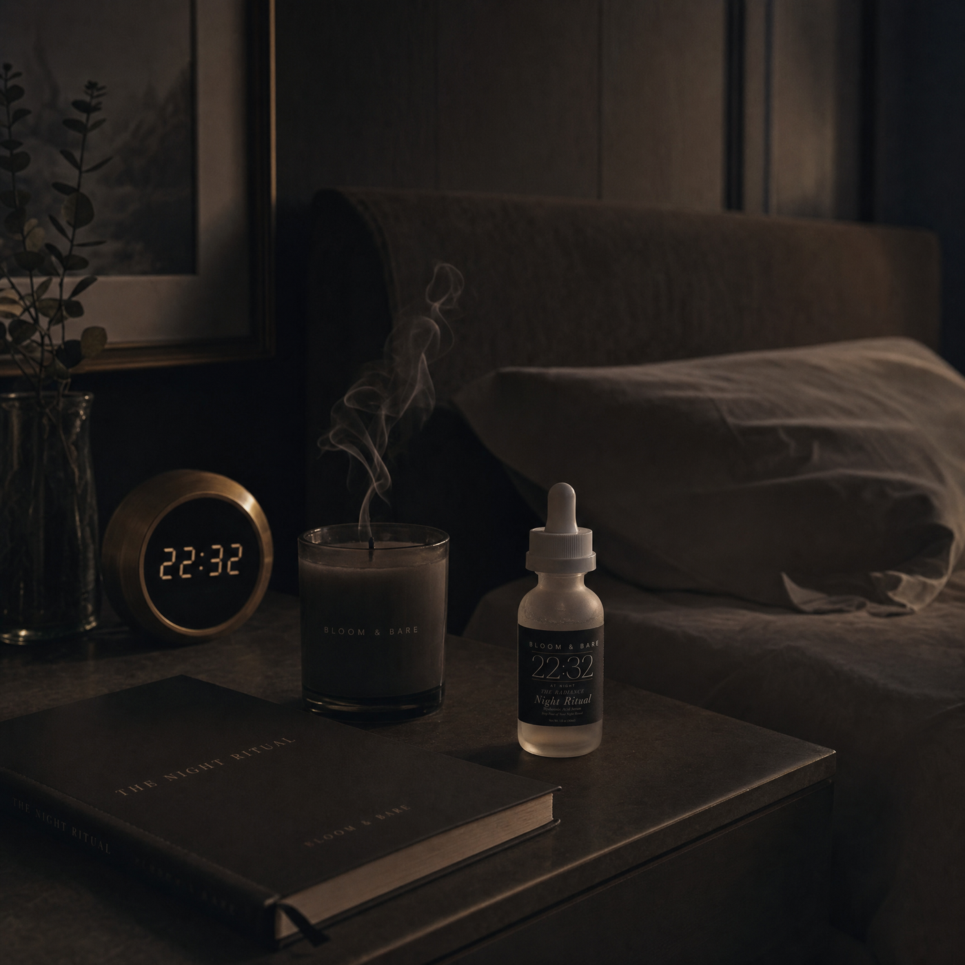 The bedroom nearly dark — the end of the ritual